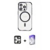 MARSİLYAN™- iPhone 15 Pro Max Kılıf Eksen Klasik Koleksiyonu - Siyah Bilvis 5in1 3D Magic Cam Ekran Koruyucu + PVD Metal Kamera Lens - GS