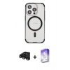 MARSİLYAN™- iPhone 15 Pro Max Kılıf Eksen Klasik Koleksiyonu - Siyah Bilvis 5in1 3D Magic Cam Ekran Koruyucu + Raze Metal Kamera Lens - SH