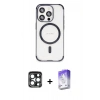 MARSİLYAN™- iPhone 15 Pro Max Kılıf Eksen Klasik Koleksiyonu - Siyah Bilvis 5in1 3D Magic Cam Ekran Koruyucu + PVD Metal Kamera Lens - LT