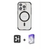 MARSİLYAN™- iPhone 15 Pro Max Kılıf Eksen Klasik Koleksiyonu - Siyah Bilvis 5in1 3D Magic Cam Ekran Koruyucu + PVD Metal Kamera Lens - SH