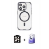 MARSİLYAN™- iPhone 15 Pro Max Kılıf Eksen Klasik Koleksiyonu - Siyah Bilvis 5in1 5D Magic Hayalet Cam Ekran Koruyucu + PVD Metal Kamera Lens - TU