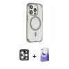 MARSİLYAN™- iPhone 15 Pro Max Kılıf Eksen Klasik Koleksiyonu - Siyah Bilvis 5in1 5D Magic Hayalet Cam Ekran Koruyucu + PVD Metal Kamera Lens - LT
