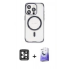 MARSİLYAN™- iPhone 15 Pro Max Kılıf Eksen Klasik Koleksiyonu - Siyah Bilvis 5in1 5D Magic Hayalet Cam Ekran Koruyucu + PVD Metal Kamera Lens - SH