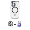 MARSİLYAN™- iPhone 15 Pro Max Kılıf Eksen Klasik Koleksiyonu - Siyah Bilvis 5in1 5D Magic Hayalet Cam Ekran Koruyucu + PVD Metal Kamera Lens - LT