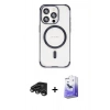 MARSİLYAN™- iPhone 15 Pro Max Kılıf Eksen Klasik Koleksiyonu - Siyah Bilvis 5in1 5D Magic Hayalet Cam Ekran Koruyucu + Raze Metal Kamera Lens - TMGI