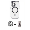 MARSİLYAN™- iPhone 15 Pro Max Kılıf Eksen Klasik Koleksiyonu - Siyah Bilvis Hayalet Cam Ekran Koruyucu + Gümüş PVD Metal Kamera Lens