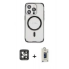 MARSİLYAN™- iPhone 15 Pro Max Kılıf Eksen Klasik Koleksiyonu - Siyah Bilvis Hayalet Cam Ekran Koruyucu + PVD Metal Kamera Lens - GI