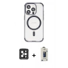 MARSİLYAN™- iPhone 15 Pro Max Kılıf Eksen Klasik Koleksiyonu - Siyah Bilvis Hayalet Cam Ekran Koruyucu + PVD Metal Kamera Lens - SH