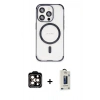 MARSİLYAN™- iPhone 15 Pro Max Kılıf Eksen Klasik Koleksiyonu - Siyah Bilvis Hayalet Cam Ekran Koruyucu + PVD Metal Kamera Lens - TU