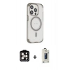 MARSİLYAN™- iPhone 15 Pro Max Kılıf Eksen Klasik Koleksiyonu - Siyah Bilvis Hayalet Cam Ekran Koruyucu + PVD Metal Kamera Lens - TU