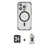 MARSİLYAN™- iPhone 15 Pro Max Kılıf Eksen Klasik Koleksiyonu - Siyah Bilvis Hayalet Cam Ekran Koruyucu + PVD Metal Kamera Lens - SH