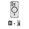 MARSİLYAN™- iPhone 15 Pro Max Kılıf Eksen Klasik Koleksiyonu - Siyah Bilvis Hayalet Cam Ekran Koruyucu + PVD Metal Kamera Lens - SH