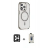 MARSİLYAN™- iPhone 15 Pro Max Kılıf Eksen Klasik Koleksiyonu - Siyah Bilvis Hayalet Cam Ekran Koruyucu + PVD Metal Kamera Lens - SH