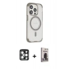 MARSİLYAN™- iPhone 15 Pro Max Kılıf Eksen Klasik Koleksiyonu - Siyah Bilvis Hayalet Cam Ekran Koruyucu + PVD Metal Kamera Lens - LT