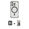 MARSİLYAN™- iPhone 15 Pro Max Kılıf Eksen Klasik Koleksiyonu - Siyah Bilvis Hayalet Cam Ekran Koruyucu + PVD Metal Kamera Lens - GI