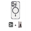 MARSİLYAN™- iPhone 15 Pro Max Kılıf Eksen Klasik Koleksiyonu - Siyah Bilvis Hayalet Cam Ekran Koruyucu + PVD Metal Kamera Lens - LT