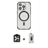 MARSİLYAN™- iPhone 15 Pro Max Kılıf Eksen Klasik Koleksiyonu - Siyah Bilvis Hayalet Cam Ekran Koruyucu + PVD Metal Kamera Lens - TU