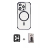 MARSİLYAN™- iPhone 15 Pro Max Kılıf Eksen Klasik Koleksiyonu - Siyah Bilvis Hayalet Cam Ekran Koruyucu + PVD Metal Kamera Lens - SH