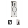 MARSİLYAN™- iPhone 15 Pro Max Kılıf Eksen Klasik Koleksiyonu - Siyah Bilvis Hayalet Cam Ekran Koruyucu + PVD Metal Kamera Lens - SH