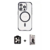 MARSİLYAN™- iPhone 15 Pro Max Kılıf Eksen Klasik Koleksiyonu - Siyah Bilvis Hayalet Cam Ekran Koruyucu + PVD Metal Kamera Lens - TU