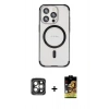 MARSİLYAN™- iPhone 15 Pro Max Kılıf Eksen Klasik Koleksiyonu - Siyah Buffer Cam Ekran Koruyucu + PVD Metal Kamera Lens - GI