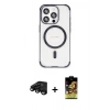 MARSİLYAN™- iPhone 15 Pro Max Kılıf Eksen Klasik Koleksiyonu - Siyah Buffer Cam Ekran Koruyucu + Raze Metal Kamera Lens - SH