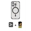 MARSİLYAN™- iPhone 15 Pro Max Kılıf Eksen Klasik Koleksiyonu - Siyah Buffer Cam Ekran Koruyucu + Siyah PVD Metal Kamera Lens