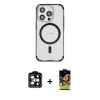 MARSİLYAN™- iPhone 15 Pro Max Kılıf Eksen Klasik Koleksiyonu - Siyah Buffer Cam Ekran Koruyucu + PVD Metal Kamera Lens - TU