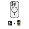 MARSİLYAN™- iPhone 15 Pro Max Kılıf Eksen Klasik Koleksiyonu - Siyah Buffer Cam Ekran Koruyucu + PVD Metal Kamera Lens - TU