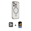 MARSİLYAN™- iPhone 15 Pro Max Kılıf Eksen Klasik Koleksiyonu - Siyah Buffer Hayalet Cam Ekran Koruyucu + Gri PVD Metal Kamera Lens