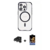 MARSİLYAN™- iPhone 15 Pro Max Kılıf Eksen Klasik Koleksiyonu - Siyah Buffer Hayalet Cam Ekran Koruyucu + Raze Metal Kamera Lens - GS