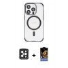 MARSİLYAN™- iPhone 15 Pro Max Kılıf Eksen Klasik Koleksiyonu - Siyah Buffer Hayalet Cam Ekran Koruyucu + PVD Metal Kamera Lens - SH