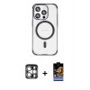 MARSİLYAN™- iPhone 15 Pro Max Kılıf Eksen Klasik Koleksiyonu - Siyah Buffer Hayalet Cam Ekran Koruyucu + PVD Metal Kamera Lens - GS