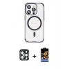 MARSİLYAN™- iPhone 15 Pro Max Kılıf Eksen Klasik Koleksiyonu - Siyah Buffer Hayalet Cam Ekran Koruyucu + PVD Metal Kamera Lens - LT
