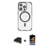 MARSİLYAN™- iPhone 15 Pro Max Kılıf Eksen Klasik Koleksiyonu - Siyah Buffer Hayalet Cam Ekran Koruyucu + Raze Metal Kamera Lens - TMGI