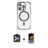 MARSİLYAN™- iPhone 15 Pro Max Kılıf Eksen Klasik Koleksiyonu - Siyah Buffer Hayalet Cam Ekran Koruyucu + PVD Metal Kamera Lens - TU