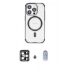 MARSİLYAN™- iPhone 15 Pro Max Kılıf Eksen Klasik Koleksiyonu - Siyah Joko Magic 5D Cam + Lacivert PVD Metal Kamera Lens