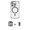 MARSİLYAN™- iPhone 15 Pro Max Kılıf Eksen Klasik Koleksiyonu - Siyah Joko Magic 5D Hayalet Cam + PVD Metal Kamera Lens - GS