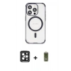 MARSİLYAN™- iPhone 15 Pro Max Kılıf Eksen Klasik Koleksiyonu - Siyah Joko Magic 5D Hayalet Cam + PVD Metal Kamera Lens - SH