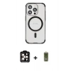 MARSİLYAN™- iPhone 15 Pro Max Kılıf Eksen Klasik Koleksiyonu - Siyah Joko Magic 5D Hayalet Cam + PVD Metal Kamera Lens - TU