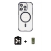 MARSİLYAN™- iPhone 15 Pro Max Kılıf Eksen Klasik Koleksiyonu - Siyah Joko Magic 5D Hayalet Cam + PVD Metal Kamera Lens - TU