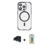 MARSİLYAN™- iPhone 15 Pro Max Kılıf Eksen Klasik Koleksiyonu - Siyah Polymer Nano Ekran Koruyucu + Lacivert Raze Metal Kamera Lens