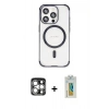 MARSİLYAN™- iPhone 15 Pro Max Kılıf Eksen Klasik Koleksiyonu - Siyah Polymer Nano Ekran Koruyucu + PVD Metal Kamera Lens - GS