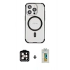 MARSİLYAN™- iPhone 15 Pro Max Kılıf Eksen Klasik Koleksiyonu - Siyah Polymer Nano Ekran Koruyucu + PVD Metal Kamera Lens - TU