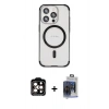 MARSİLYAN™- iPhone 15 Pro Max Kılıf Eksen Klasik Koleksiyonu - Siyah Vanessa Magic Cam + PVD Metal Kamera Lens - TU