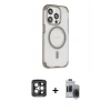 MARSİLYAN™- iPhone 15 Pro Max Kılıf Eksen Klasik Koleksiyonu - Siyah Vanessa Magic Hayalet Cam + Gri PVD Metal Kamera Lens
