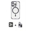 MARSİLYAN™- iPhone 15 Pro Max Kılıf Eksen Klasik Koleksiyonu - Siyah Vanessa Magic Hayalet Cam + PVD Metal Kamera Lens - GI