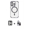 MARSİLYAN™- iPhone 15 Pro Max Kılıf Eksen Klasik Koleksiyonu - Siyah Vanessa Magic Hayalet Cam + PVD Metal Kamera Lens - GS