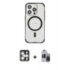 MARSİLYAN™- iPhone 15 Pro Max Kılıf Eksen Klasik Koleksiyonu - Siyah Vanessa Magic Hayalet Cam + PVD Metal Kamera Lens - GS