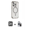 MARSİLYAN™- iPhone 15 Pro Max Kılıf Eksen Klasik Koleksiyonu - Siyah Vanessa Magic Hayalet Cam + PVD Metal Kamera Lens - SH